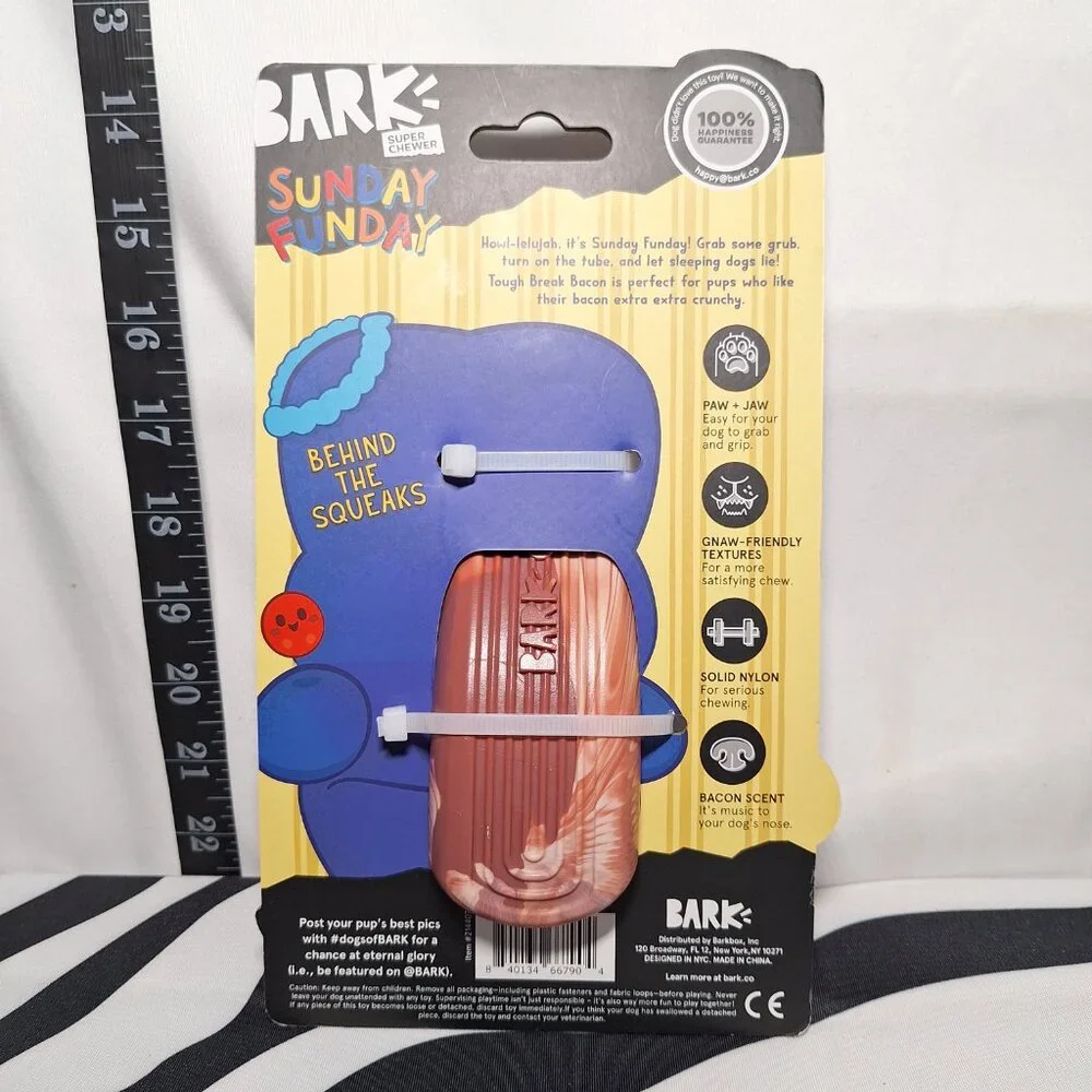 NWT Bark Super Chewer Tough Break Bacon Dog Toy M-L